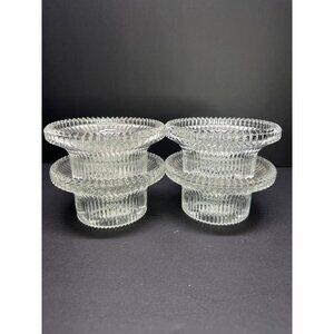 Vintage Diamond Cut Glass Candle Holders Set of 4 Footed Flared Edge 4.5" DIA